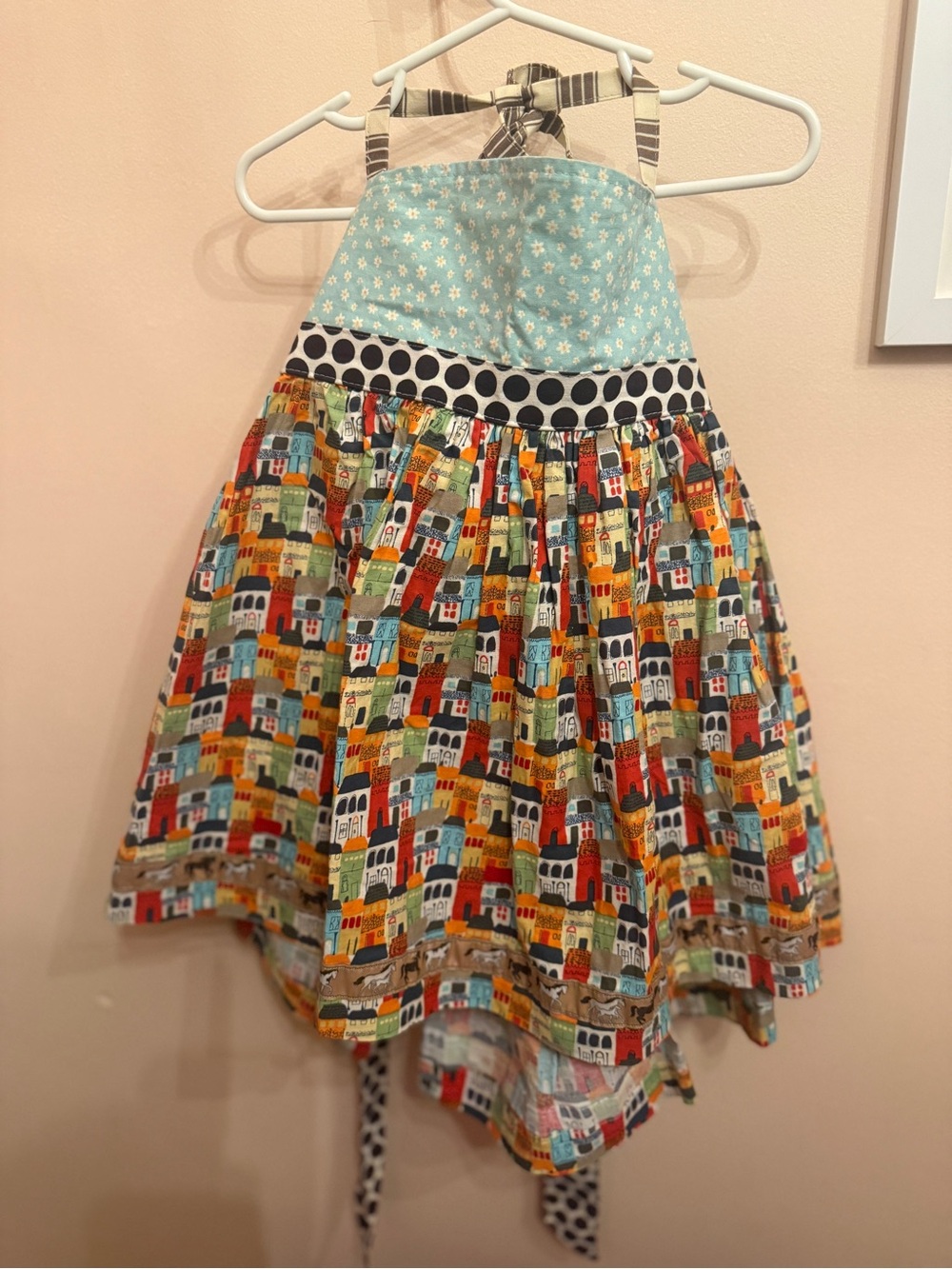 Matilda Jane Aqua Floral & Multi-Color High-Low Dress with Black Polka Trim